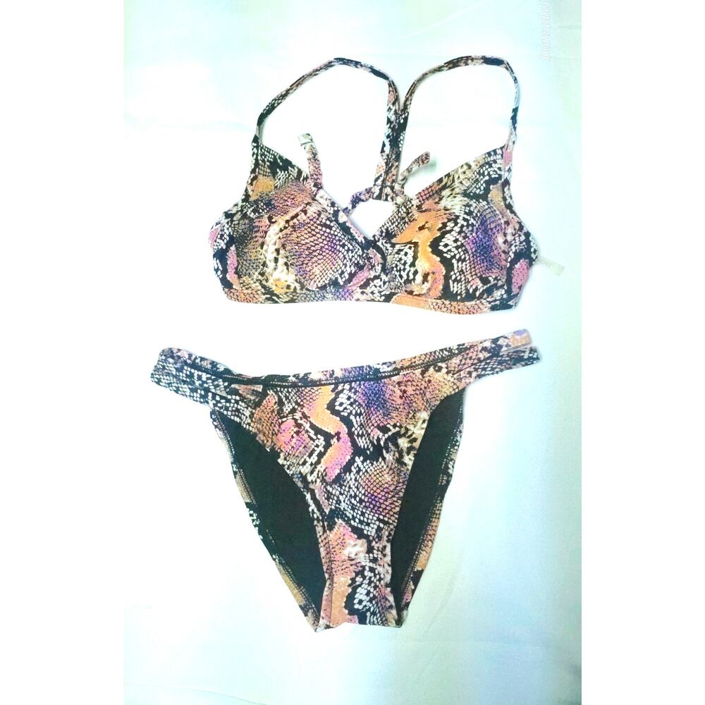 Shade & Shore Multi-Color Reptile Print T Back Top Bikini Size Sm